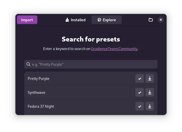 Gradience preset search